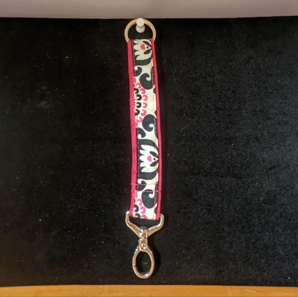 thirty One black white pink keychain wristlet strap hang it up keyfob